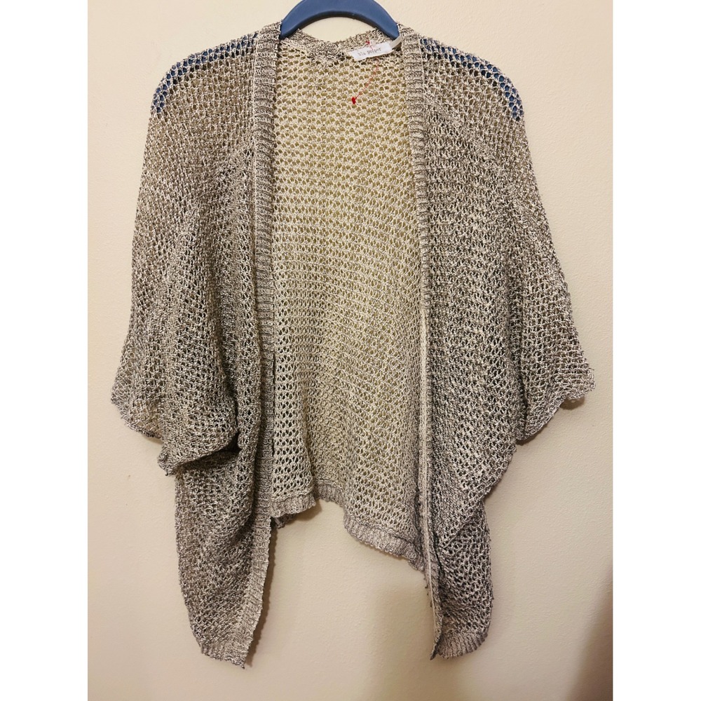 Blu Pepper Open Knit Cardigan Womens Medium Tan Excellent Marled Mesh Shrug